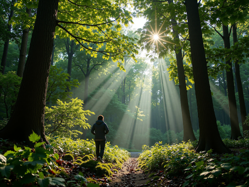 角色扮演游戏截图,奇幻魔法世界场景,玩家控制角色在森林中行走,梦幻光影效果