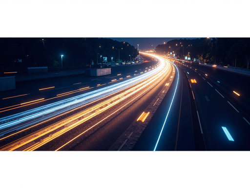 竞速赛车游戏画面,高速公路上多辆赛车竞速,动态模糊效果,紧张刺激氛围